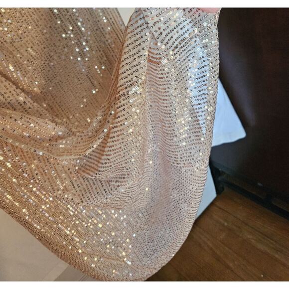 Gold Sequin Flowing 1920's Style Evening Gown Dress Size XL Waist 34 Bridesmaid - Picture 13 of 13